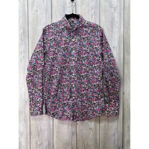 Grand Frank Mens Floral Button Down Shirt‎ Pink Blue Long Sleeve Size 39/40 M